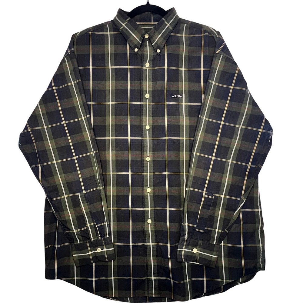 EUC Vtg Chaps Ralph Lauren Mens‎ XL Plaid Button Down Green/Navy Long Sleeve